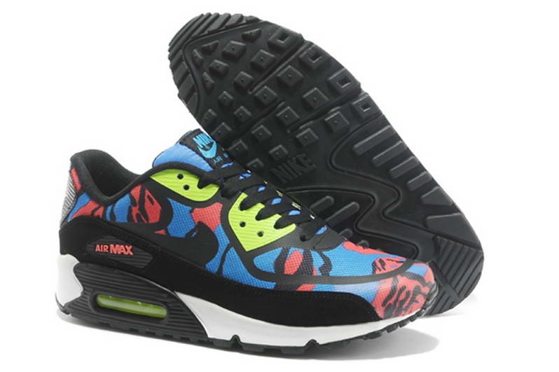 Nike Air Max 90 Chaussures Des Femmes Pre Tape Noir Bleu Fluorescente Verte